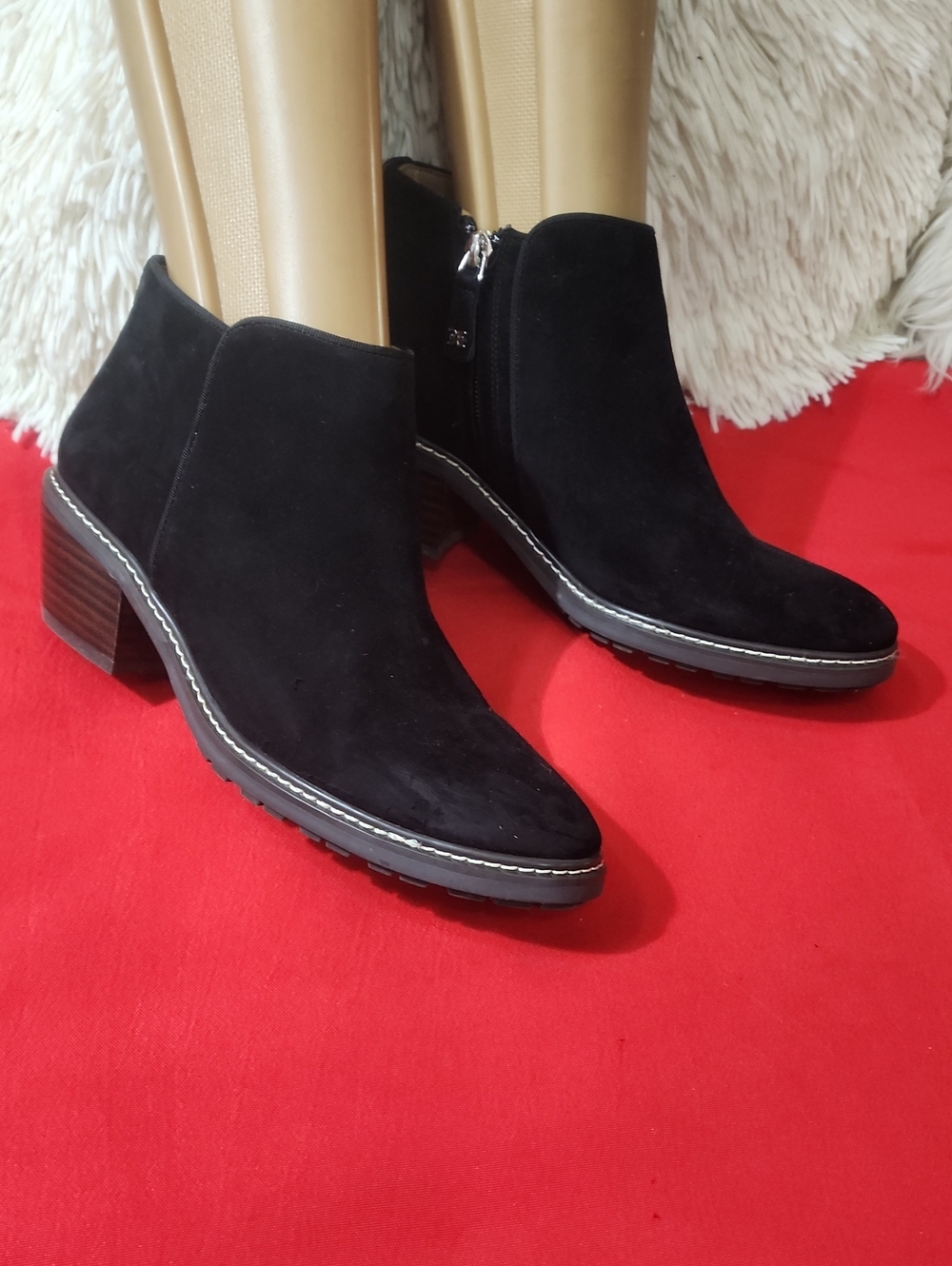 Sam Edelman Price Black Suede Ankle Booties with Low Block Heel
